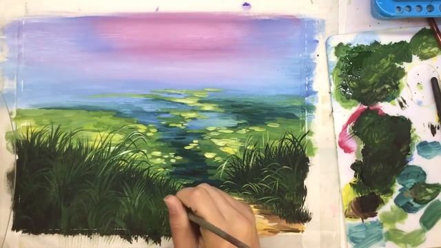 «Пейзаж. Тихая заводь» как нарисовать ?ГУАШЬ | Сезон 4-6 |Мастер-класс ДЕМО смотреть онлайн