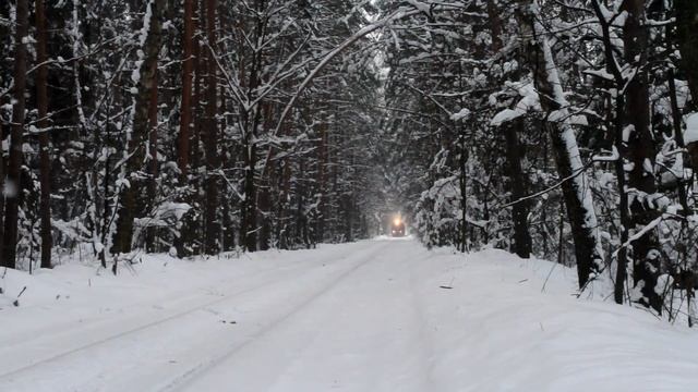 Сказки зимнего леса. Тепловоз ТГМ6А-1108 в вечерних сумерках с грузовым составом. смотреть онлайн
