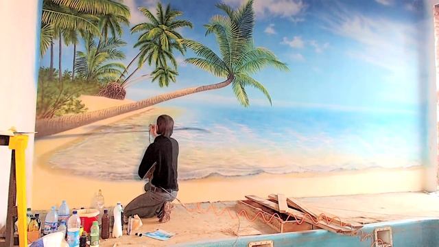 Роспись интерьера аэрографом - Мальдивы Часть3 смотреть онлайн