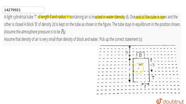 A light cylindrical tube 'T' of length `l` and radius 'r' containing air is inverted in water смотреть онлайн