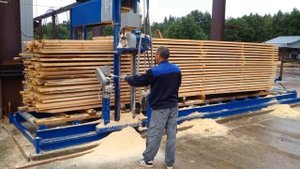 Пакетная торцовка ПТ 1250. Торцевание пакета пиломатериала на определенный размер.