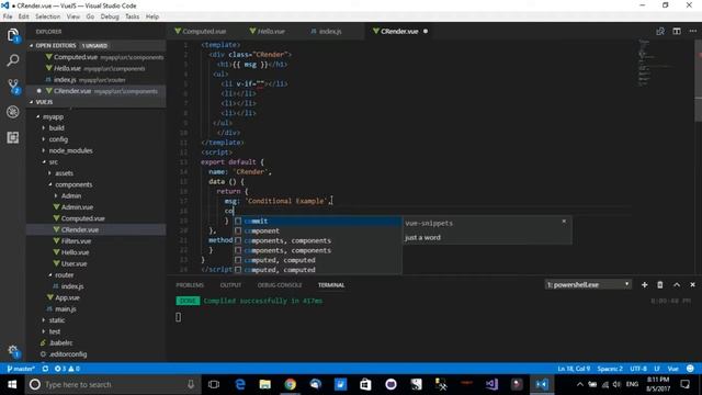 VueJS with Visual Studio Code - Conditional Rendering