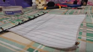 № 91 Сборка модели корабля черная жемчужина. Пришиваем парус к реи.