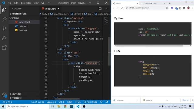 Design a Code Snippet Section using PRISM