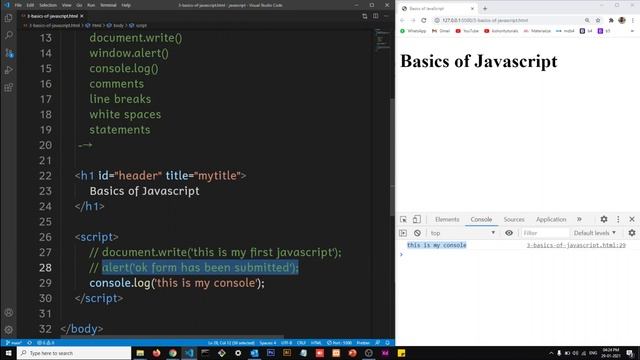 Basics of Javascript | Statement | Line Break | White Space | Comment | Display Data