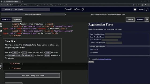 Learn HTML Forms by Building a Registration Form - Step 32