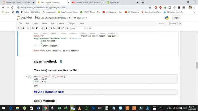 18th Video Python Sets and its Built in Methods using Jupyter notebook by Atif Masih смотреть онлайн