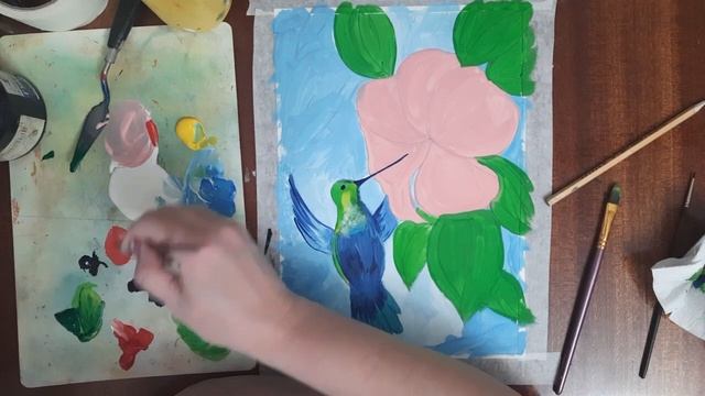 Как нарисовать лето. Рисуем летний пейзаж. Рисуем колибри легко. Рисуем красивый цветок гуашью. смотреть онлайн