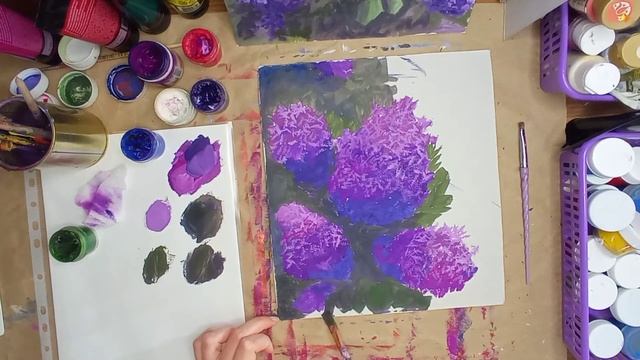 Рисуем сирень гуашью | Пошаговый процесс рисования