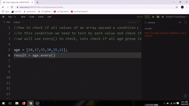 How to check if all values of an array passed a condition in JavaScript | every() in JavaScript