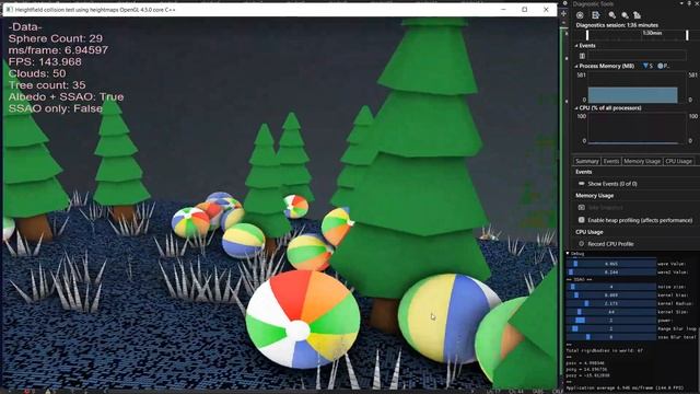 Heightmap rigidbody collision & raining beachballs example with OpenGL 4.5.0 core C++ смотреть онлайн