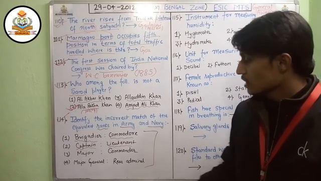 || ESIC ( MTS ) GENERAL AWARENESS PREVIOUS YEAR QUESTIONS 29/04/2012 SET:- 3 | #mts #esicmts ||