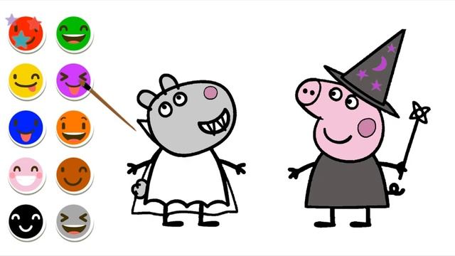 #Раскраска #Мультик Свинка Пеппа - Хэллоуин - #Учимцвета Раскрашивая Раскраски Для Детей