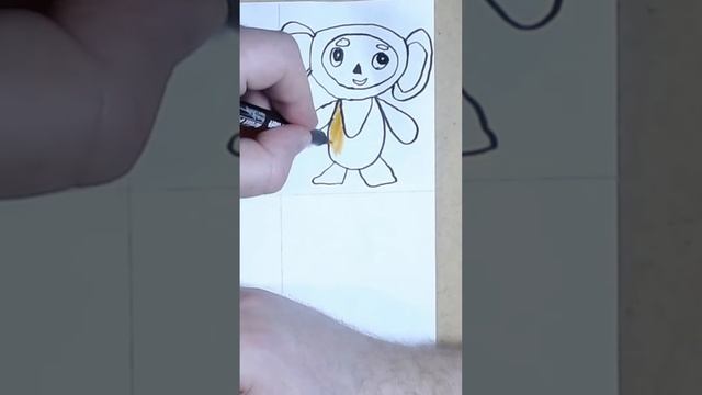 We draw a cheburashka, how to draw a cheburashka step by step easily, drawing a cheburashka #Shorts