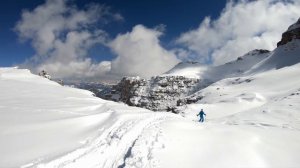 Dolomites Val Mezdí off piste spring skiing in plenty of powder snow