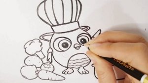 Как нарисовать совёнка хоп хоп | рисуем повара совёнка | мультик раскраска для детей