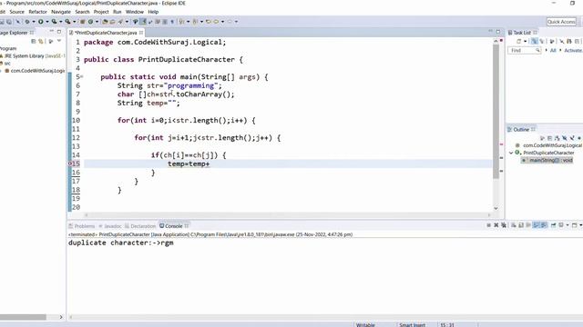 Print Duplicate Character From String in java || Logical Questions