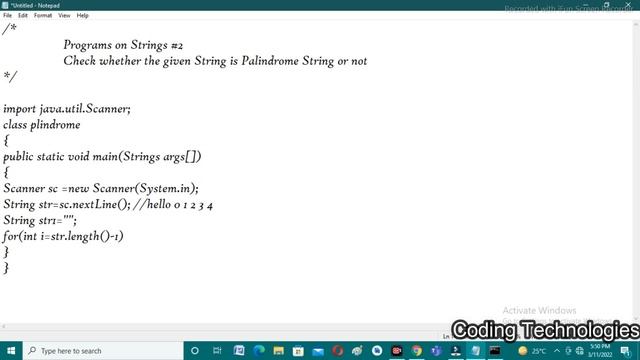 Palindrome String or Not in Java || Program to Reverse a String || Coding technologies