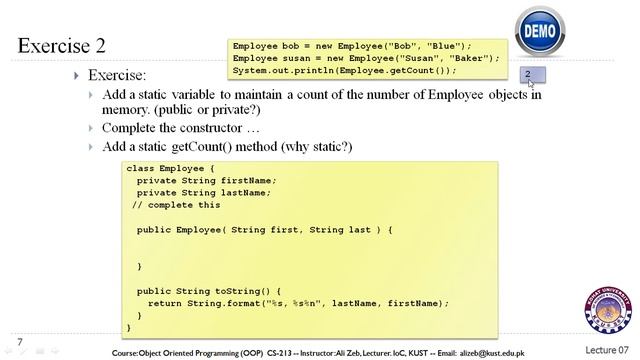 Lecture 07-V1-Object Oriented Programming in Java - static variables and static methods