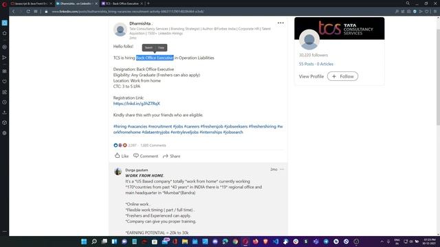Oracle | TCS | Frontend Developer | Back Office Executive | for freshers | 3-8lpa смотреть онлайн
