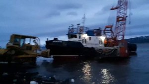 Спуск МРС-80 на воду.