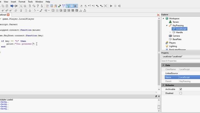 Roblox Advanced Scripting Tutorial 7 - Key Press Event