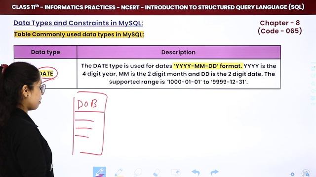 Class 11 Informatics Practices Chapter 8 | Data Types & Constraints in MySQL (Code 065)