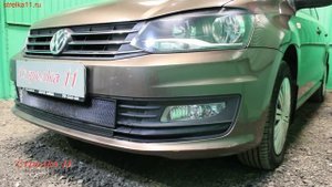 Защита радиатора VOLKSWAGEN POLO Седан (V рестайлинг) 2015-н.в. (Черный) - strelka11.ru
