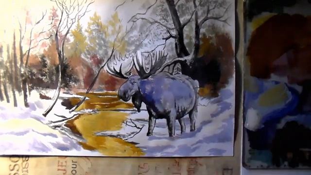 Как нарисовать зиму. Пейзаж акрилом. Как нарисовать пейзаж.