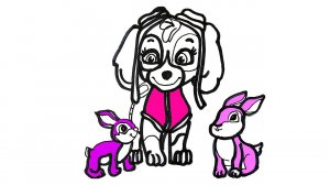 Рисуем Скай из Щенячьего патруля с кроликами - Рисунки для детей