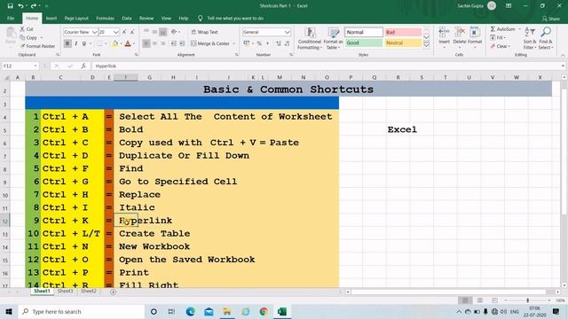 Excel Shortcuts Part 1, Basic Shortcuts