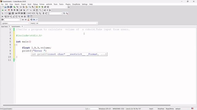 Lec-3 How to calculate volume of cuboid using c language. #begginers #myclasse