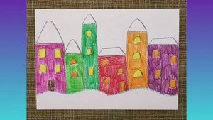 Рисуем восковыми мелками ДОМИКИ. С детьми. Пошагово.