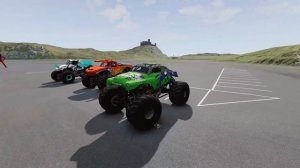 BeamNG Monster Jam Trucks Long Jump Through Giant Portal