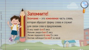 Русский язык 3 класс (Урок№31 - Что такое окончание? Как найти в слове окончание?)