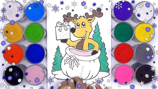 Рисование песком для детей НОВОГОДНИЙ ОЛЕНЬ . Мультик - Раскраска. Учим цвета II BabyBox art смотреть онлайн