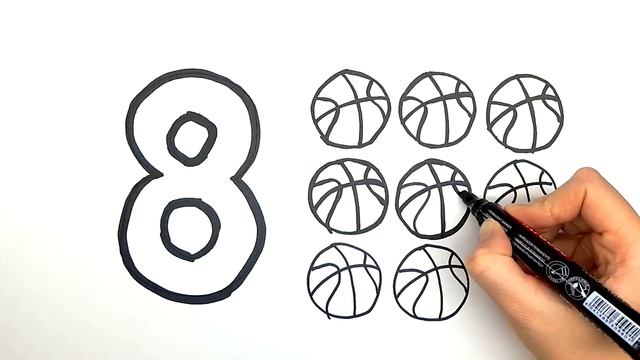Изучаем цифры. Цифра 8. Простые рисунки для детей. Учим цвета/РАСКРАСКИ РАЗВИВАШКИ/ смотреть онлайн