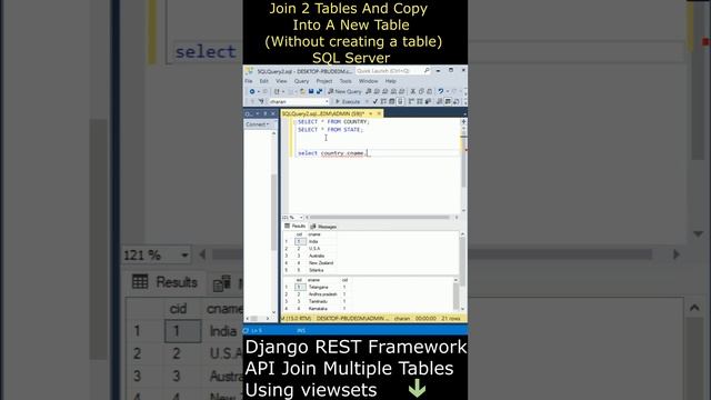 Join 2 Tables And Copy Rows Into A New Table SQL Server database #joins