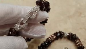 Колье и браслет из Граната с плетеными бусинами с мелким гранатом 2мм