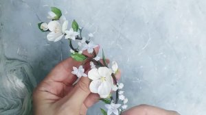 Bridal babys breath hair vine with gypsophila, white cherry blossom and campanula