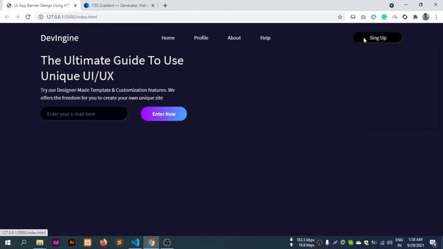 UI / UX website banner design using html css and bootstrap -DevIngine