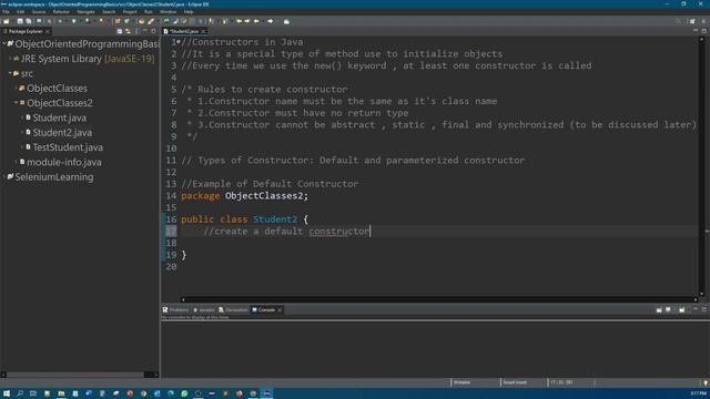 Java OOP - Initialisation of object using - Default Constructors