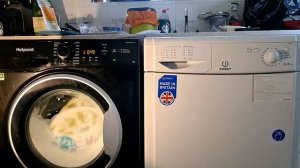 Wash Race Hotpoint NSWR843C Vs Indesit IDC8T3 8KG Condenser Tumble Dryer White 50c Full Cycle