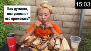 Хрупкая девушка съела 2 огромных куска мяса за 20 минут  Еда на скорость приобретает популярность