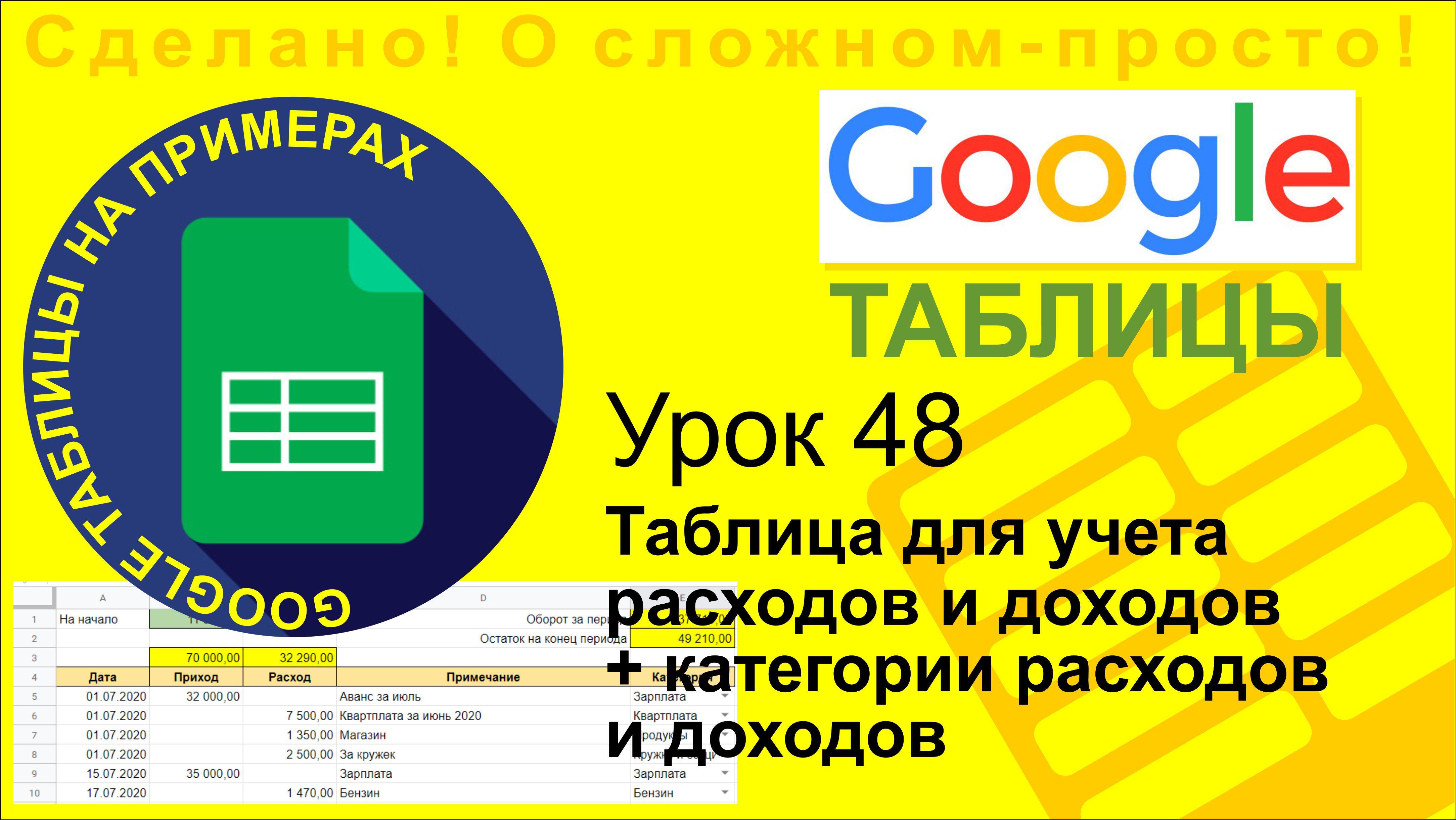 Google Таблицы. Урок 48. Учет доходов и расходов по категориям в Google Sheets