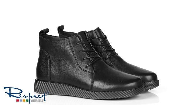 Черные ботинки из кожи на шнуровке EH005-020 смотреть онлайн