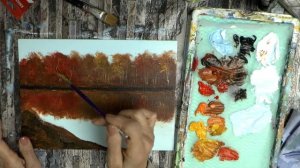 Река, Отражения, Новая Техника. Акрил. How to paint reflections^ sand^ riverbank with acrylic.