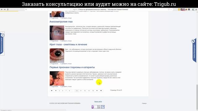 SEO-аудит сайта и проверка юзабилити. Глазная Клиника. Проверка сайта на SEO-ошибки.
