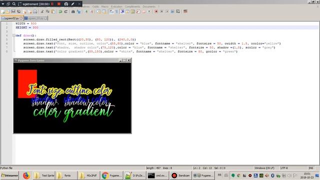 Pygame zero draw text Font Size Color Shadow Gradient смотреть онлайн