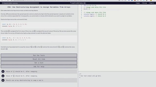 ES6: Use Destructuring Assignment to Assign Variables from Arrays